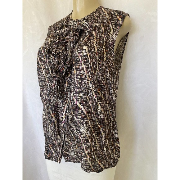 Escada Silk Top Blouse sleeveless Fringe Ruffle Multi Color Button Front… - Picture 4 of 9